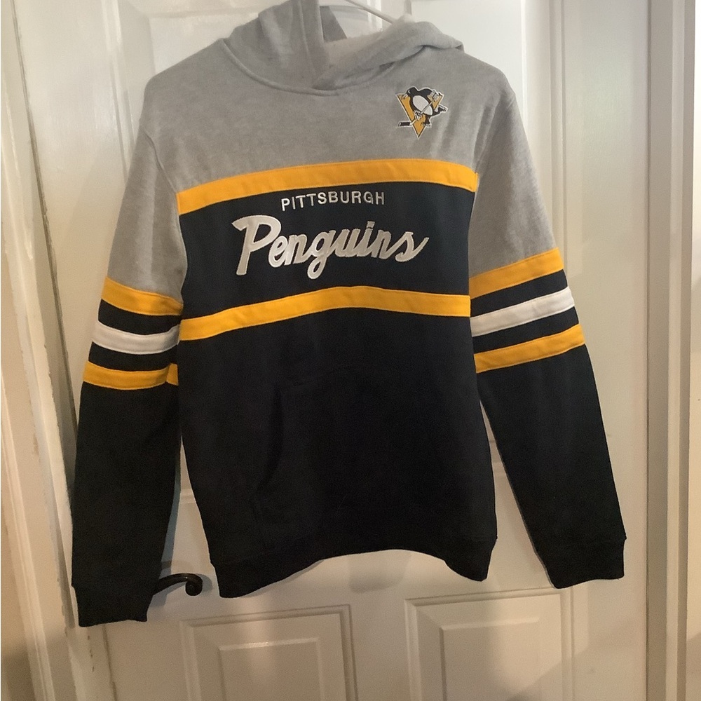 Youth Mitchell & Ness Pittsburg penguins head coach pullover hoodie EUC